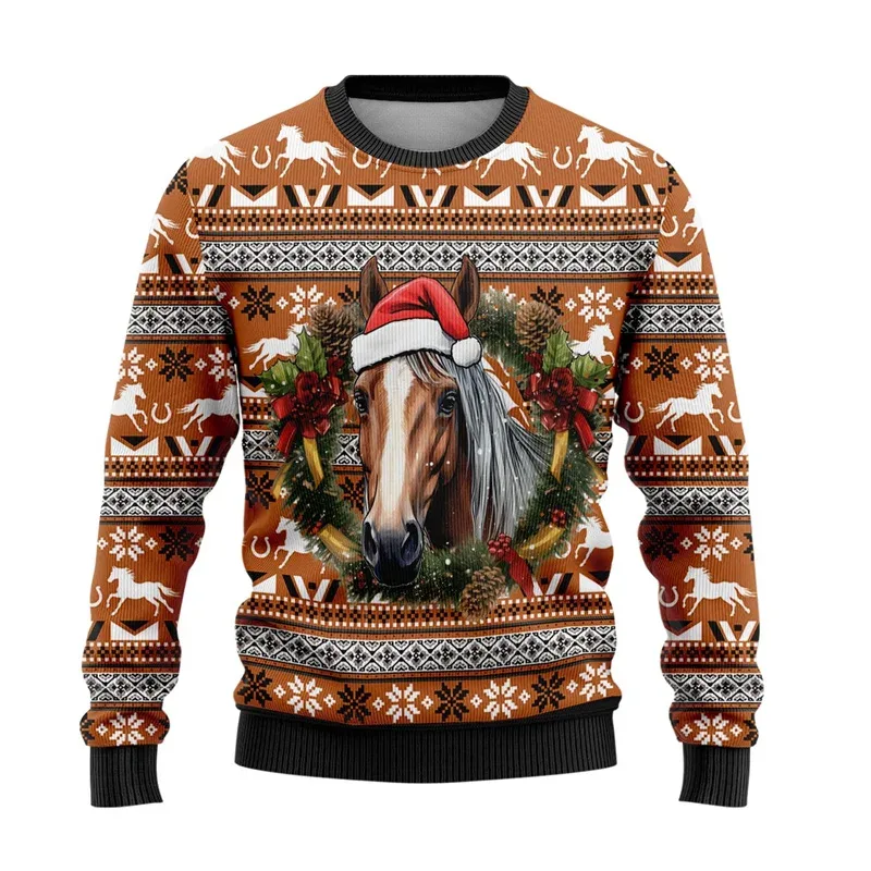 Suéter feio de Natal com estampa 3D de animal fofo para homens e mulheres roupas engraçadas com design de caveira moletom gráfico casual gola redonda — image 12