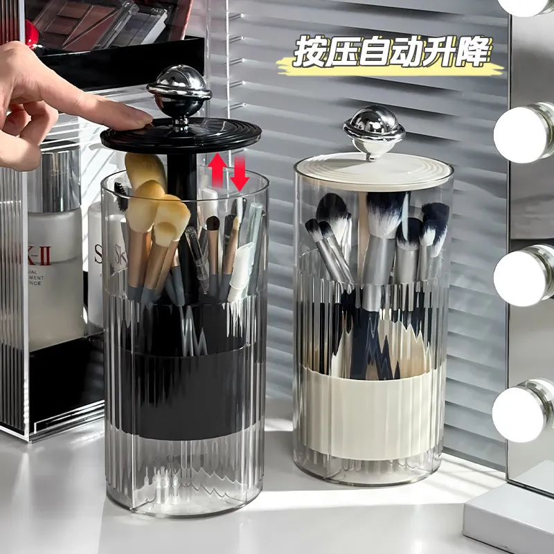 Automatic Lifting Makeup Brush Holder Dust Proof Cosmetic Organizer Luxury Desktop Storage Container Makeup Brushes Pens Holder — image 4