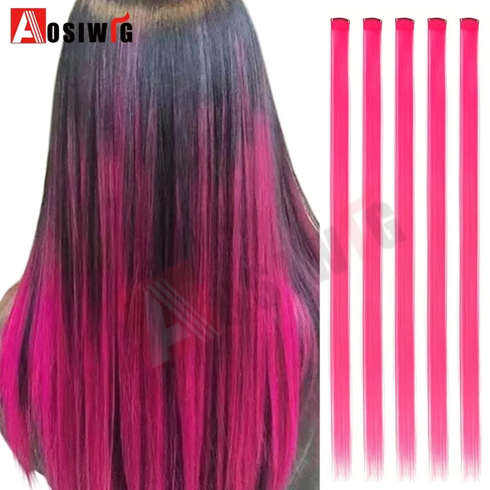5PC Synthetic Feather Hair Extensions With Clips Heat Resistant Straight Hair Extensions Color Colored Black Hair Clip Womens 8G — image 19