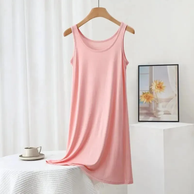 Plus Size Modal Long Dress Women's Spring Summer Loose A- Line Bottoming Skirt Home Sleepwear Sleeveless Pure Color Gown — image 9