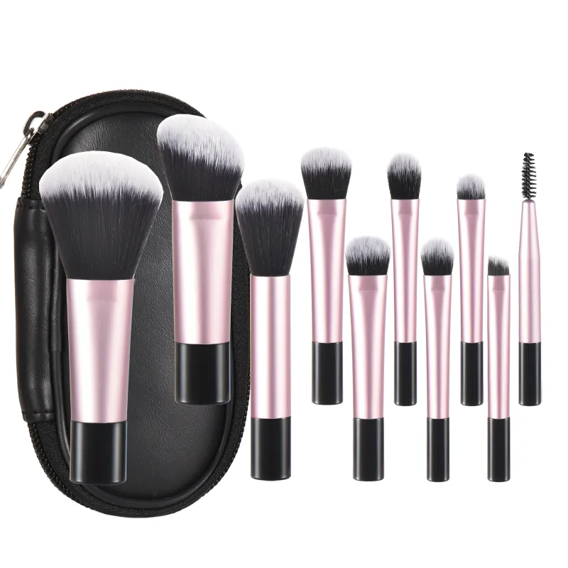 10 Pink Mini Makeup Brush Travel Portable Makeup Tool Makeup Puff - Palm Brush Professional Makeup Tool Set — image 9
