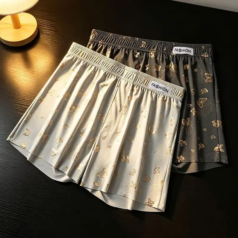 4 Parça Kelebek Baskı Erkek Kişiselleştirilmiş Aro Pantolon, Bol ve Nefes Alabilen Günlük İç Giyim, Erkek Moda Boxer Şort — image 2