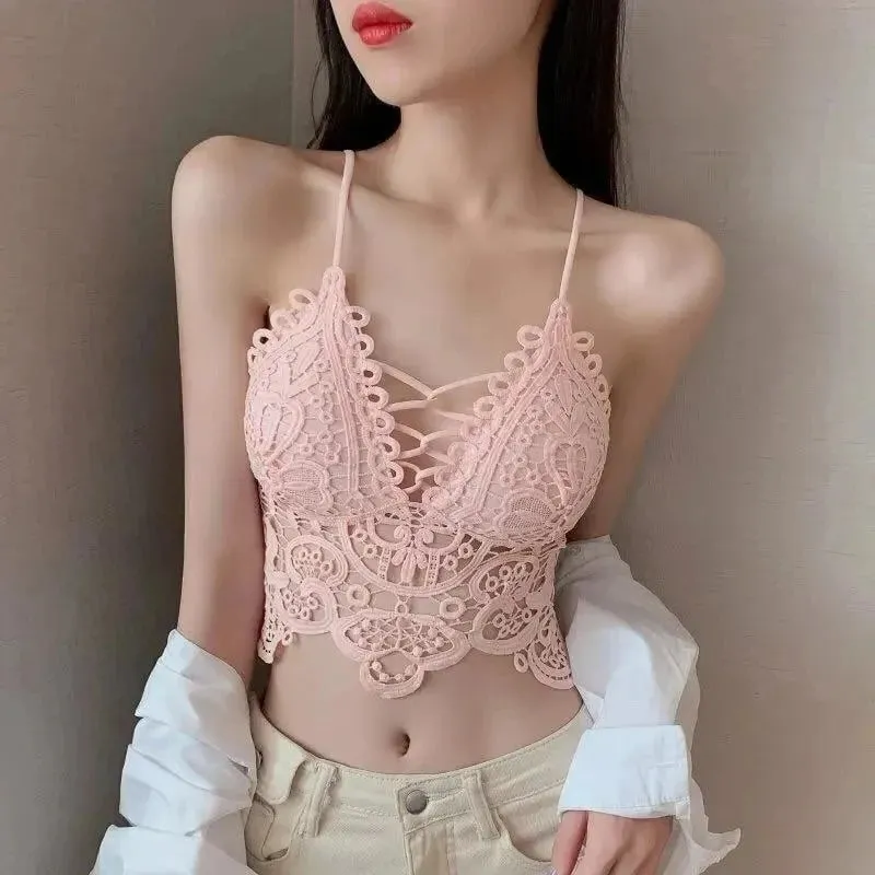 Hollow Out Tank Tops Summer Vintage Hook Flower Hollow Back Strap Pure Sexy Inner Style Slim Can Wear Bra Externally for Women — image 5