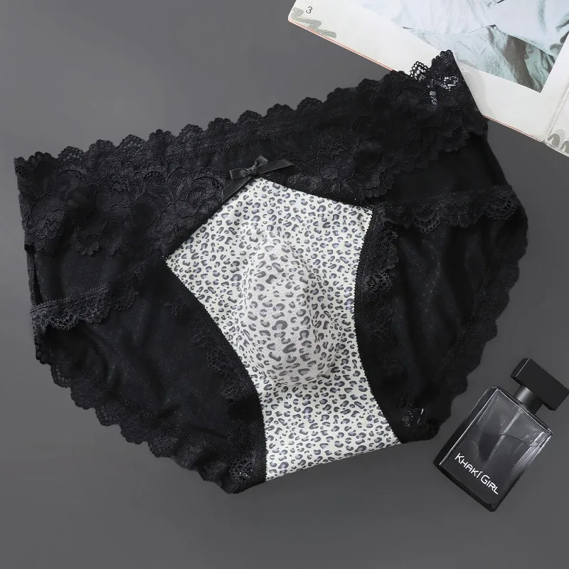 Men Briefs High Fork Lace Edge Leopard Printed Underwear Ice Silk Quick-Drying Panties Sissy Lingerie See Through Underpants — image 6