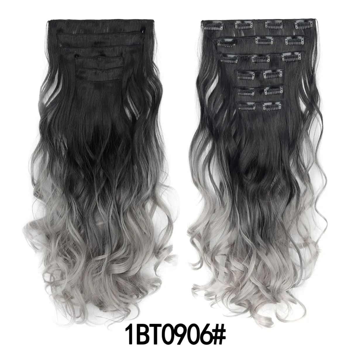 Grampo em extensões de cabelo 6 pçs peruca 20 Polegada longo ondulado sintético grosso trama dupla cabelo para mulheres cor gradiente uso diário