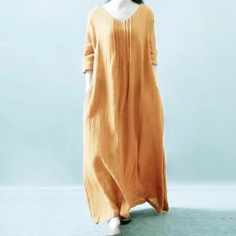2026 Summer Autumn Women Casual Loose Boho Long Maxi Dresses Vestidos Fashion Cotton Linen Vintage Dress — image 3