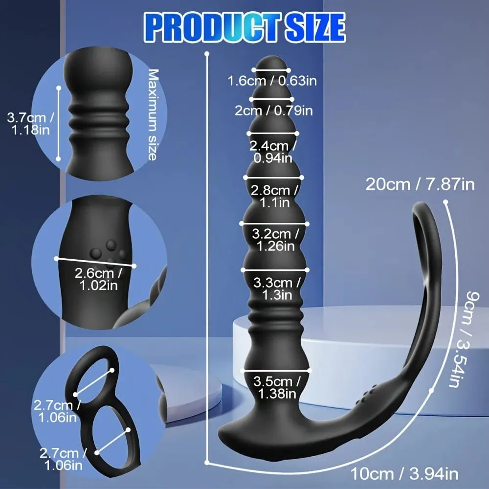 Male Prostate Massager Telescopic Anal Vibrator with Penis Ring Butt Plug Remote Control Wearable Anus Adult Sex Toy for Men Gay — image 2