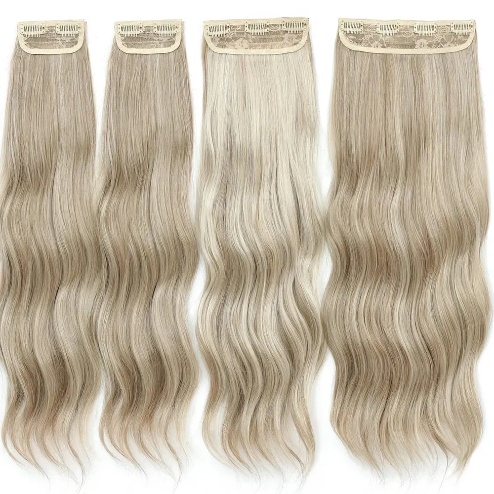 4 pçs/set 11 clipes 22 polegadas 220g ondas de praia clipe em extensões de cabelo loira arenosa champanhe resistente ao calor sintético peruca — image 2