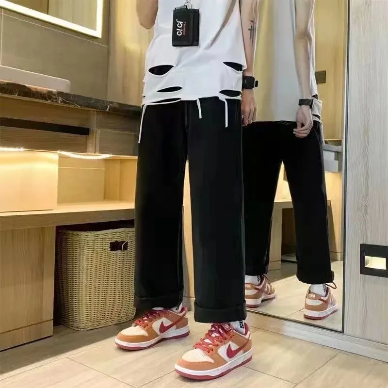Japanese hip-hop Brocade carp printed jeans same style couple washed high waist retro casual loose ins straight wide leg pants — image 13