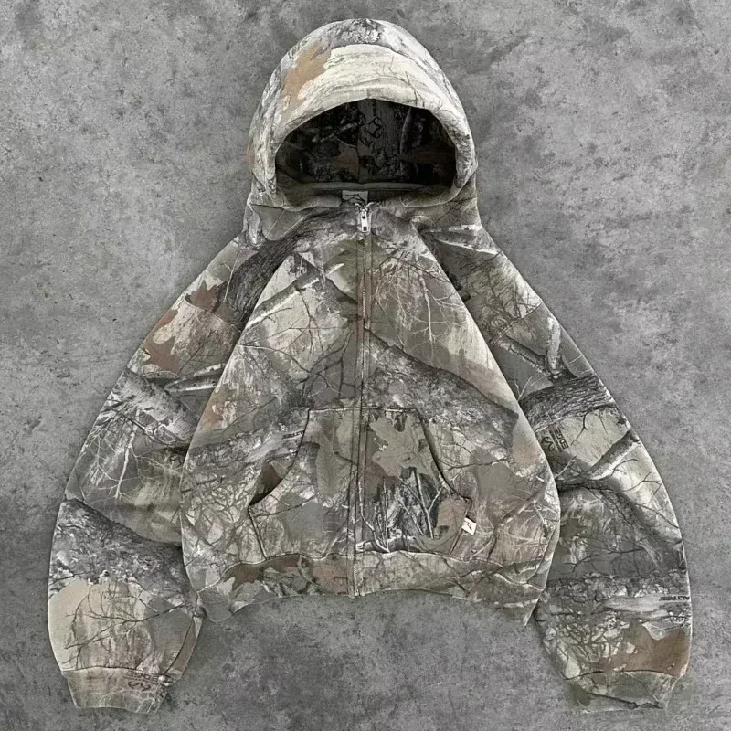 Y2K Retro Hoodie Men Printed Camouflage Pattern Pullover Sweatshirts High Street Hip Hop Streetwear Oversized Unisex Camo Hoodie — image 9