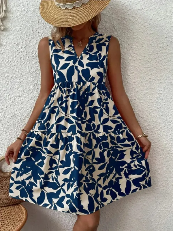 Damen Boho-Druck-Minikleid, Sommer, elegant, ärmellos, V-Ausschnitt, Rüschen, A-Linie, Tank-Kleid, lässig, locker, übergroß, Strand, Party, Sommerkleid — image 8