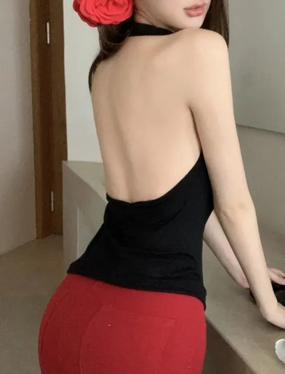 1pcs Girls Knit Sleeveless Halter Tops for Women Basics Solid Slim Fitted Womens Sports Vest Backless Strapless Tank Tops — image 7