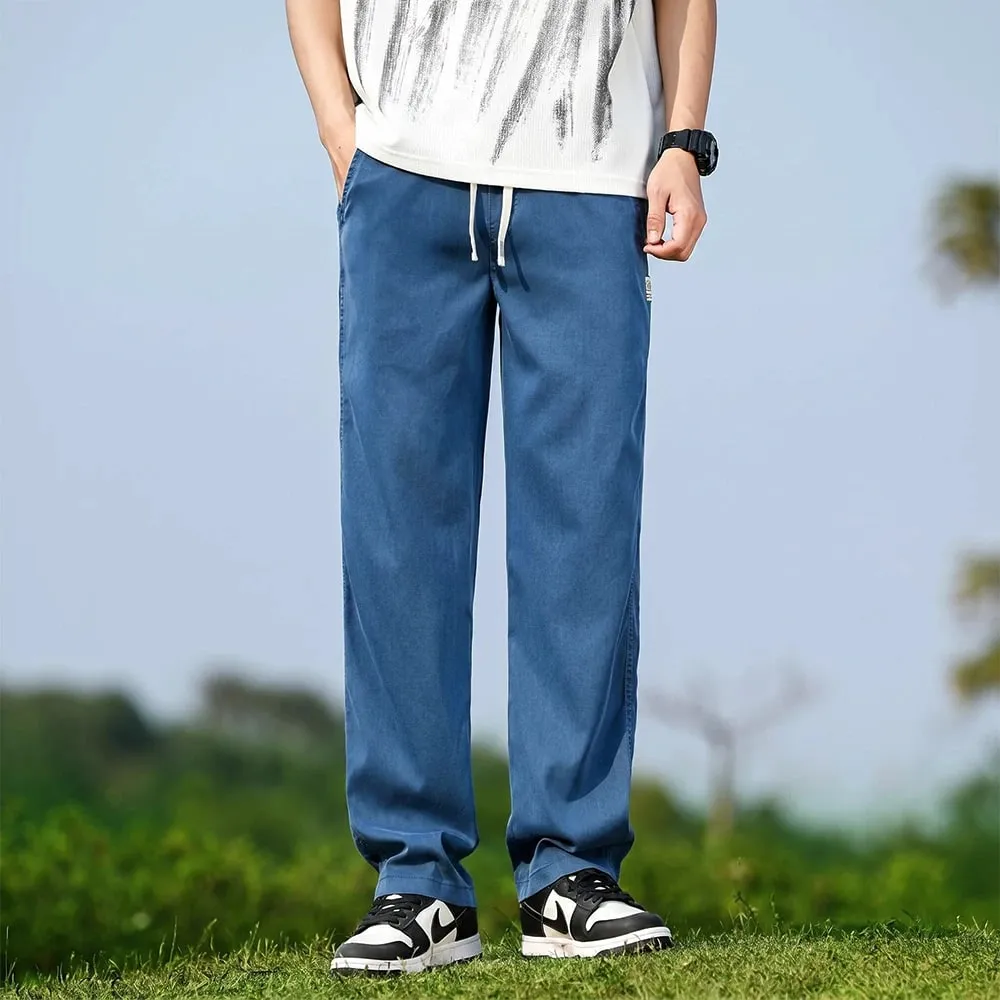 Men's Summer Soft Lyocell Fabric Jeans Thin Loose Straight Denim Pants Drawstring Elastic Waist Casual Trousers Plus Size M-5XL — image 11