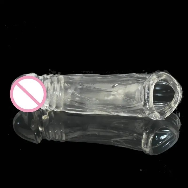 Reusable Delay Condom 2ring CLEAR ENLARGE Impotence Contraceptive Penis Extension LASTING cock sleeve Sex product Men Toys Dildo
