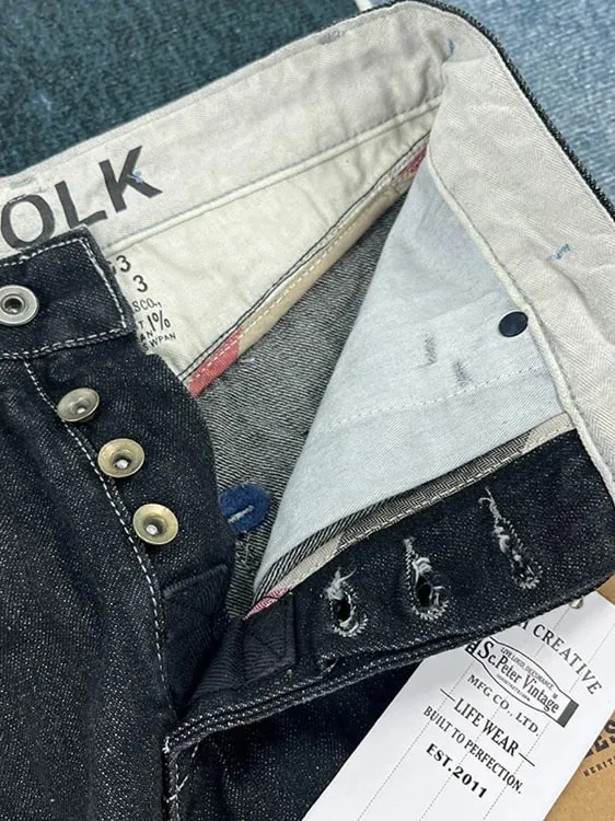 100% Cotton Back Paris buckle Spring Black Straight Jeans for Men American Retro Style Casual Japanese Slim Tapered Long Pants — image 6