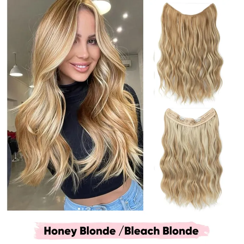 Synthetic Wave Invisible Wire Clip in Hair Extensions Fish Line With Clips Hairpiece Ombre Fake Hair Piece For Woman — image 30