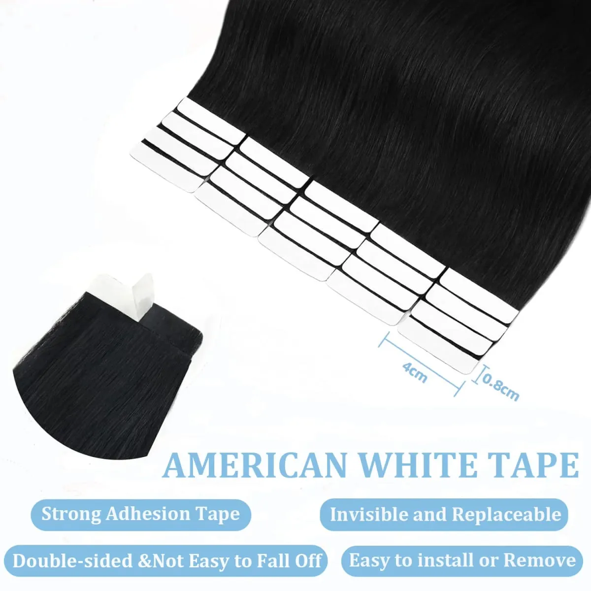 Tape In Human Hair Extensions Natural Straight Hair Extensions 1B Black Brown Blonde 100% Remy Skin Weft Adhesive Glue On — image 4