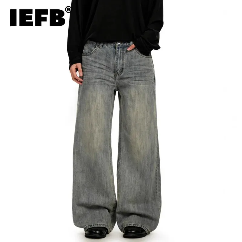 Amerikaanse retro minimalistische versleten gewassen jeans voor heren Effen volledige lengte Causale broek met rechte pijpen 2026 Lentenieuws 9X1974 — image 2