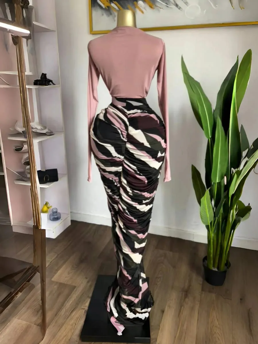 ซม.YAYAผู้หญิงTie DyeลายPatchworkซ้อนRuched Bodycon Midi Maxiชุดยาวฤดูใบไม้ร่วงฤดูหนาวการศึกษาวันหยุดพรหมชุด — image 4