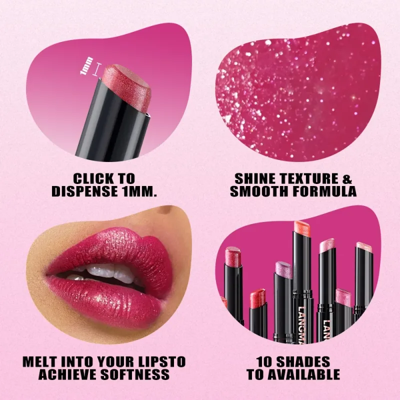 10 Colors Rotating Diamond Lipstick Slanted Glitter Shiny Metallic Lip Tint Long Lasting Nude Shimmer Shiny Lip Gloss Makeup