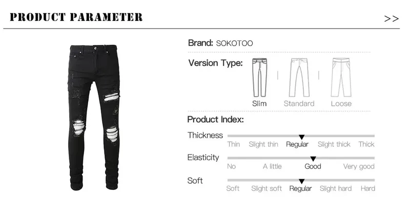 Men Cracked Silver Leather Patch Biker Jeans Streetwear Skinny Tapered Stretch Denim Pants Holes Ripped Patchwork Black Trousers — image 7