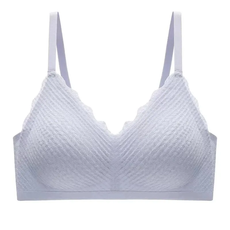 Women Lace Seamless Wireless Bra Thin‑Section Spaghetti Strap Back Non‑Slip Gathered Lingerie For Small Chest