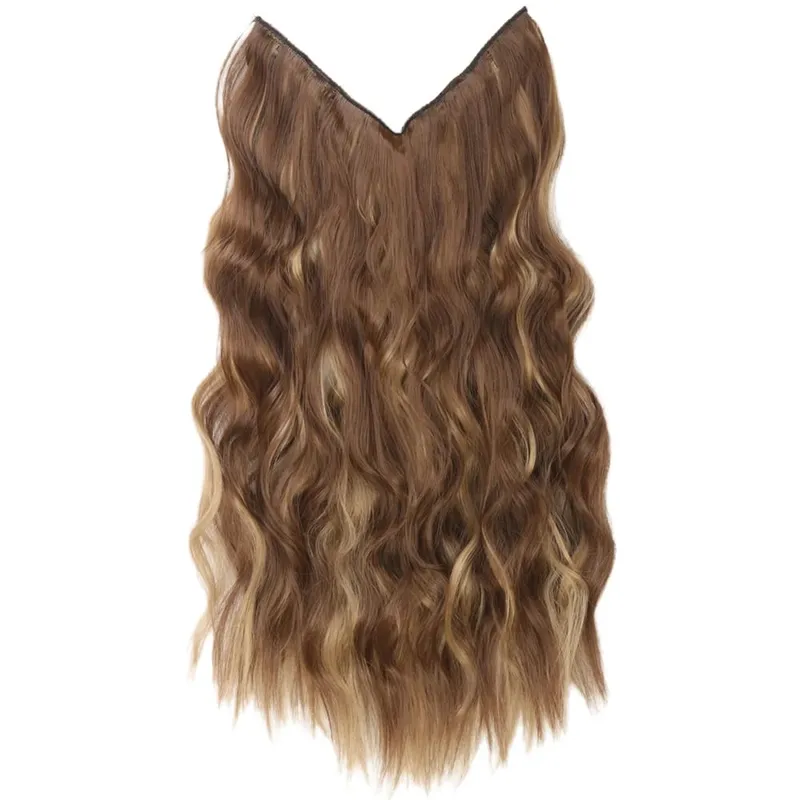 Black Halo Hair Extensions with Invisible Wire Adjustable Size 22inch Long Synthetic Wavy Curly Hairpieces for Women No Clip — image 12