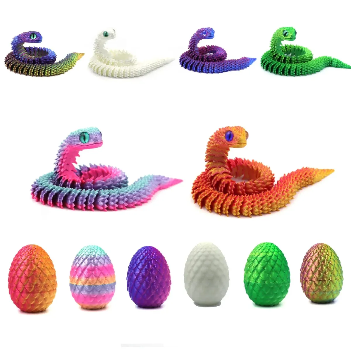 3D Printing Action Figure Snake Egg Toys Creative Stress Relief Anime Figures Moveable Rotation Desktop Ornaments Gift