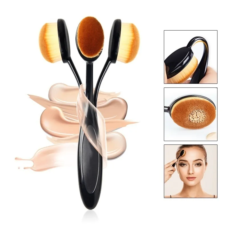 1Pc Oval Makeup Brushes Portable Toothbrush Oval Nylon Hair Cosmetic Makeup Blush Face Foundation Blending Brush Makeup Tool — image 1