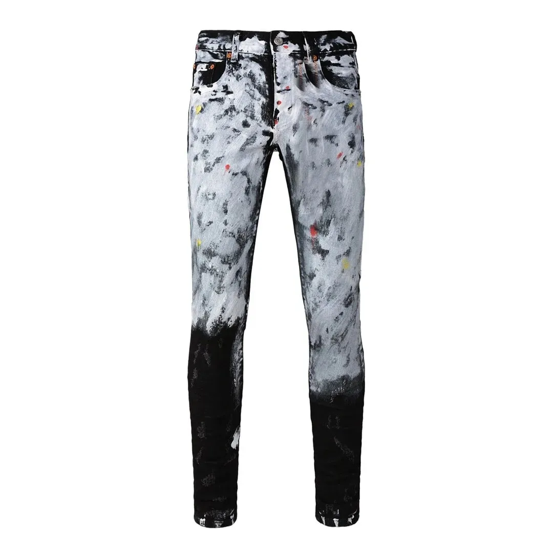 High Street Men's Jeans American Distressed Dark Black Coated Blank Stretch Skinny Button Fly Ripped Pants Trousers — image 18