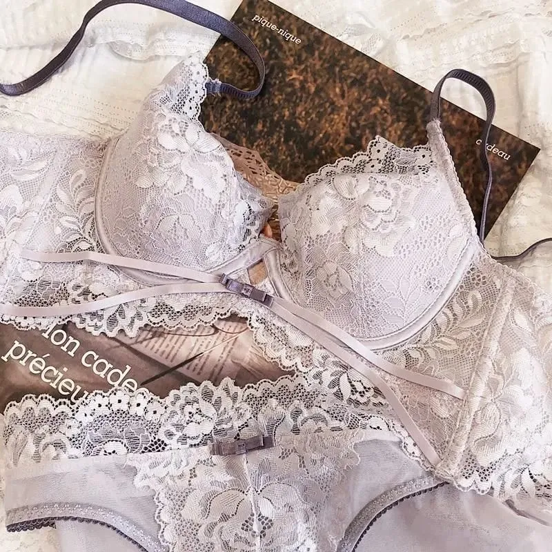 2 個夏薄型カップブラジャーセクシーなレース中空下着セット女性のためのフランス刺繍ランジェリープッシュアップブラジャーパンティーセット — image 2