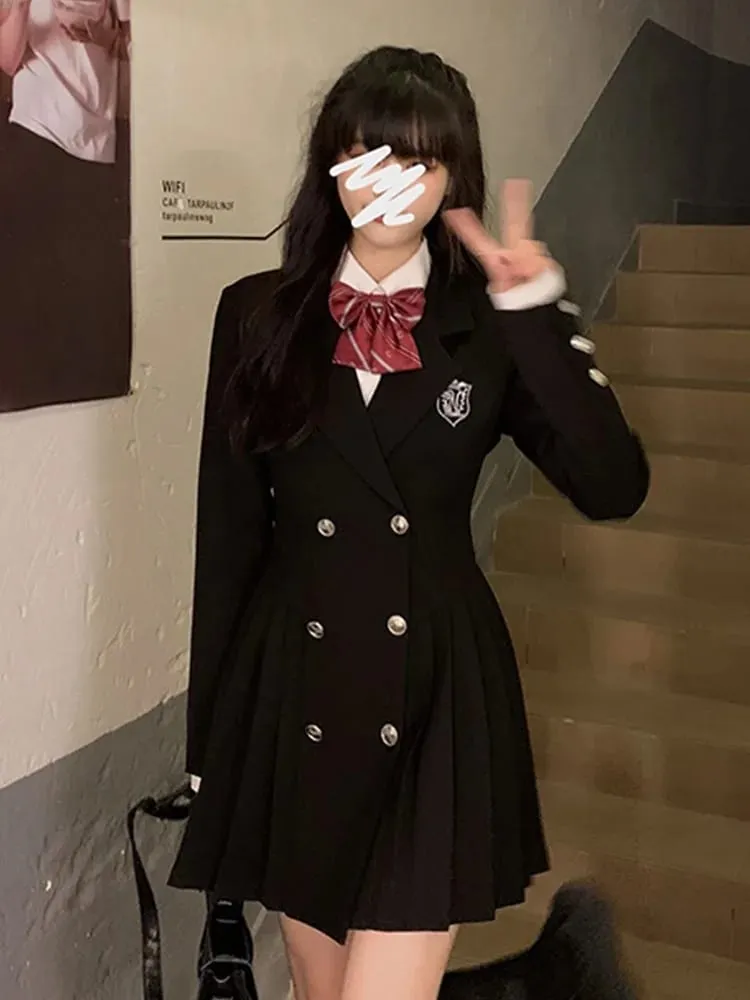 Sweet Style Suit Dress Korean Drama Main Character Waist Cinched Beautiful Skirt College Style High Waist Double Breaste... — image 3