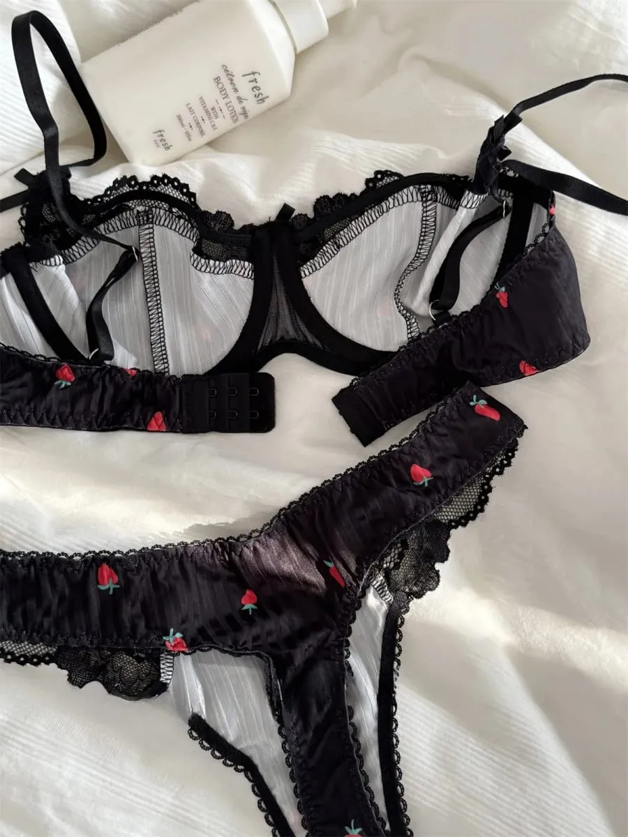 Bra floral women small fresh underwear thin section breathable top push up ladies bra set large size lingerie — image 5