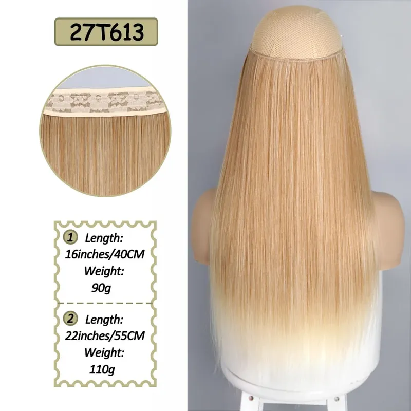 Synthetic No Clips Invisible Wire Hair Extension Artificial Natural Fake False Long Short Straight Hairpiece Blonde For Women — image 8