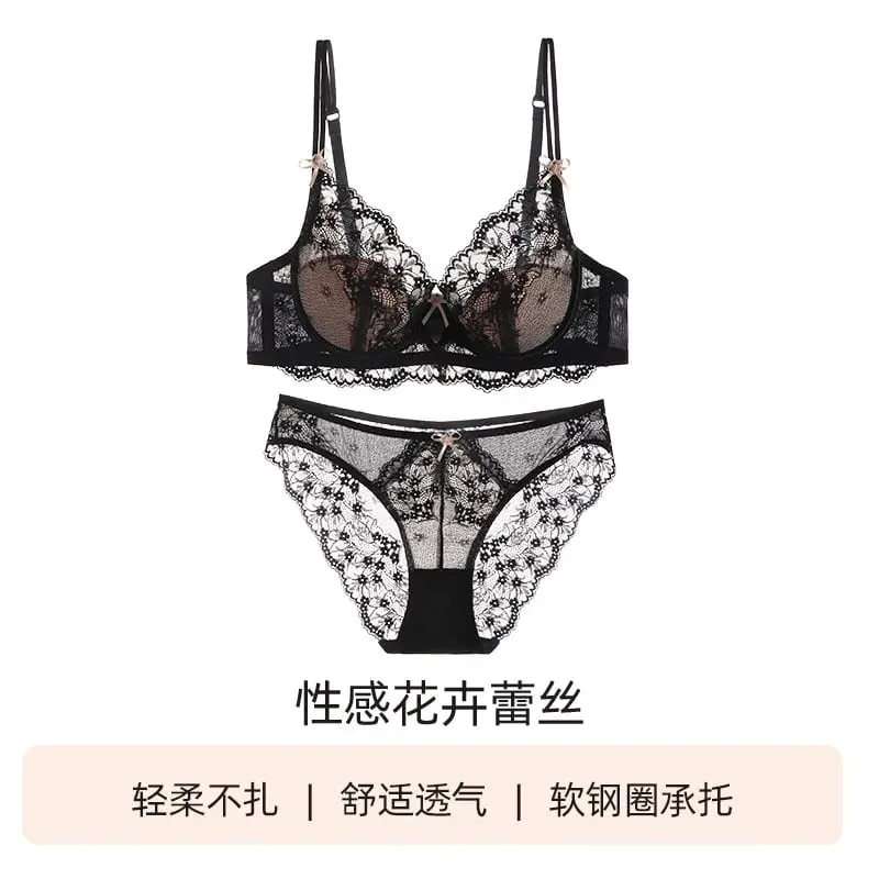 Female Lace Full Cup Minimizer Bra Set Thin Push‑Up Anti‑Sag Comfortable Lingerie Underwear For Big Breast Soft Daily Intimates — image 12
