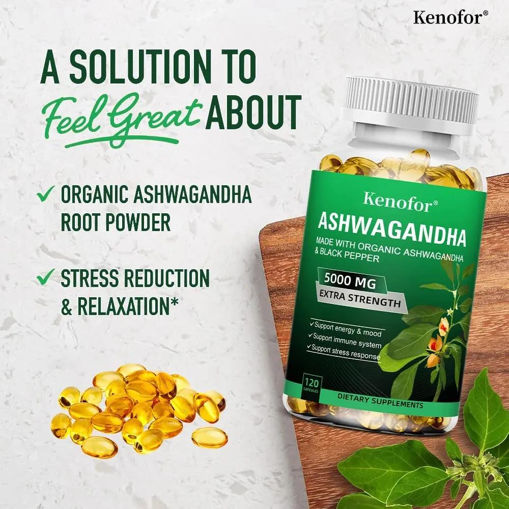 Pure Ashwagandha Root Extract Capsules 5000mg for Natural Mood Stress Focus Brain Energy Sleep Health — image 5