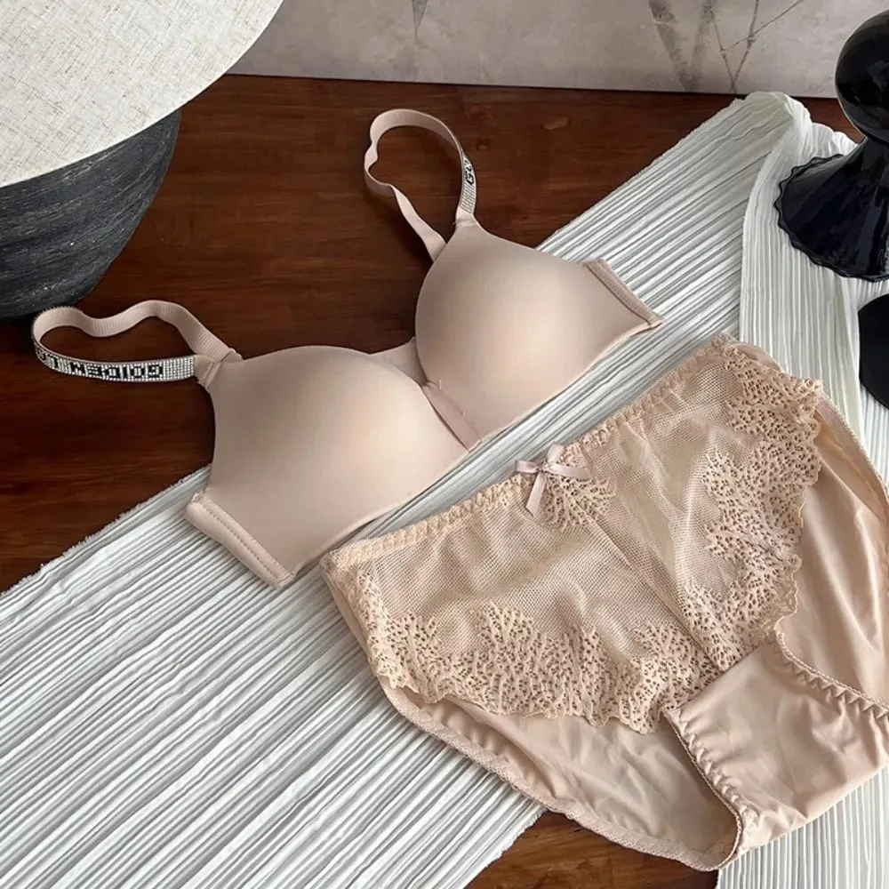 セクシーな Fashion Women Triangle Cup Bralette 32‑38 Thin Seamless Push Up Anti Sag Rhinestone Letter Strap Beautiful Back Lingerie — image 5