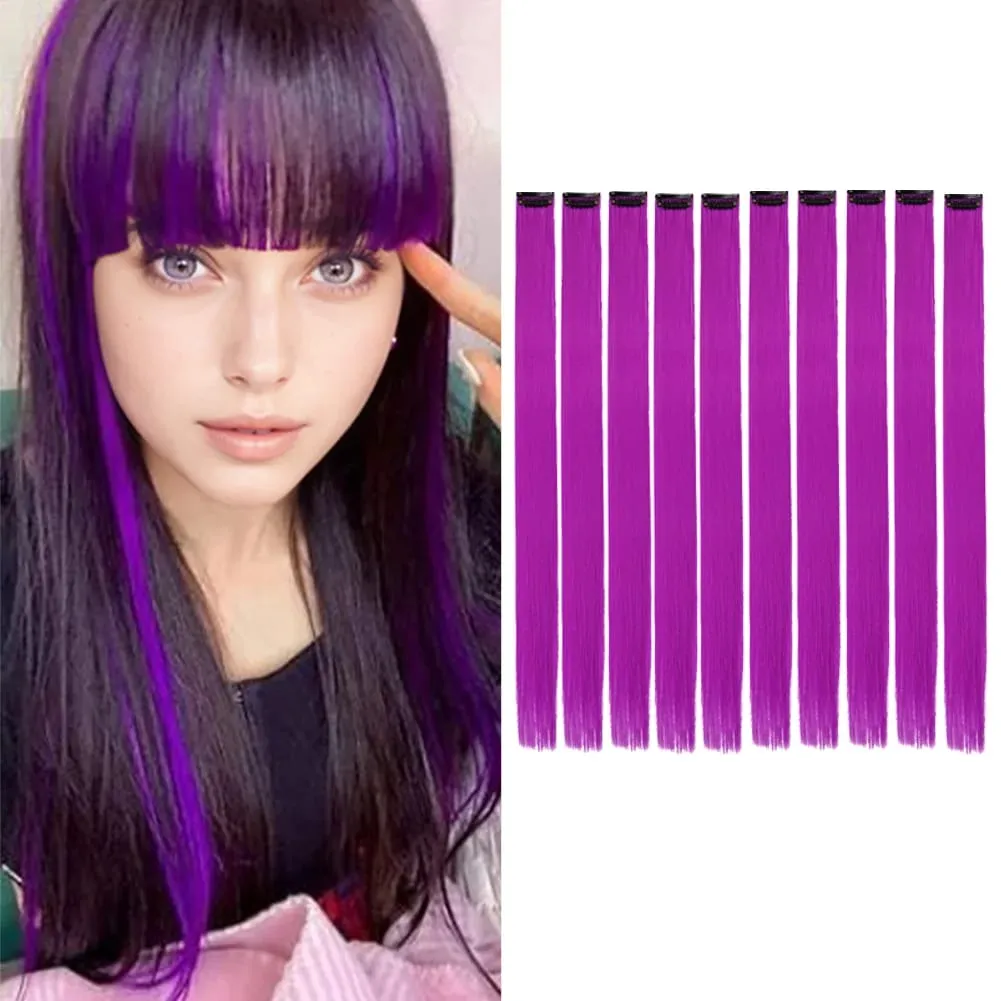 10PCS/Pack Colored Party Highlights Clip in Hair Extensions for Girls 22 Inches Omber colors Straight Hair Synthetic Hairpieces — image 21