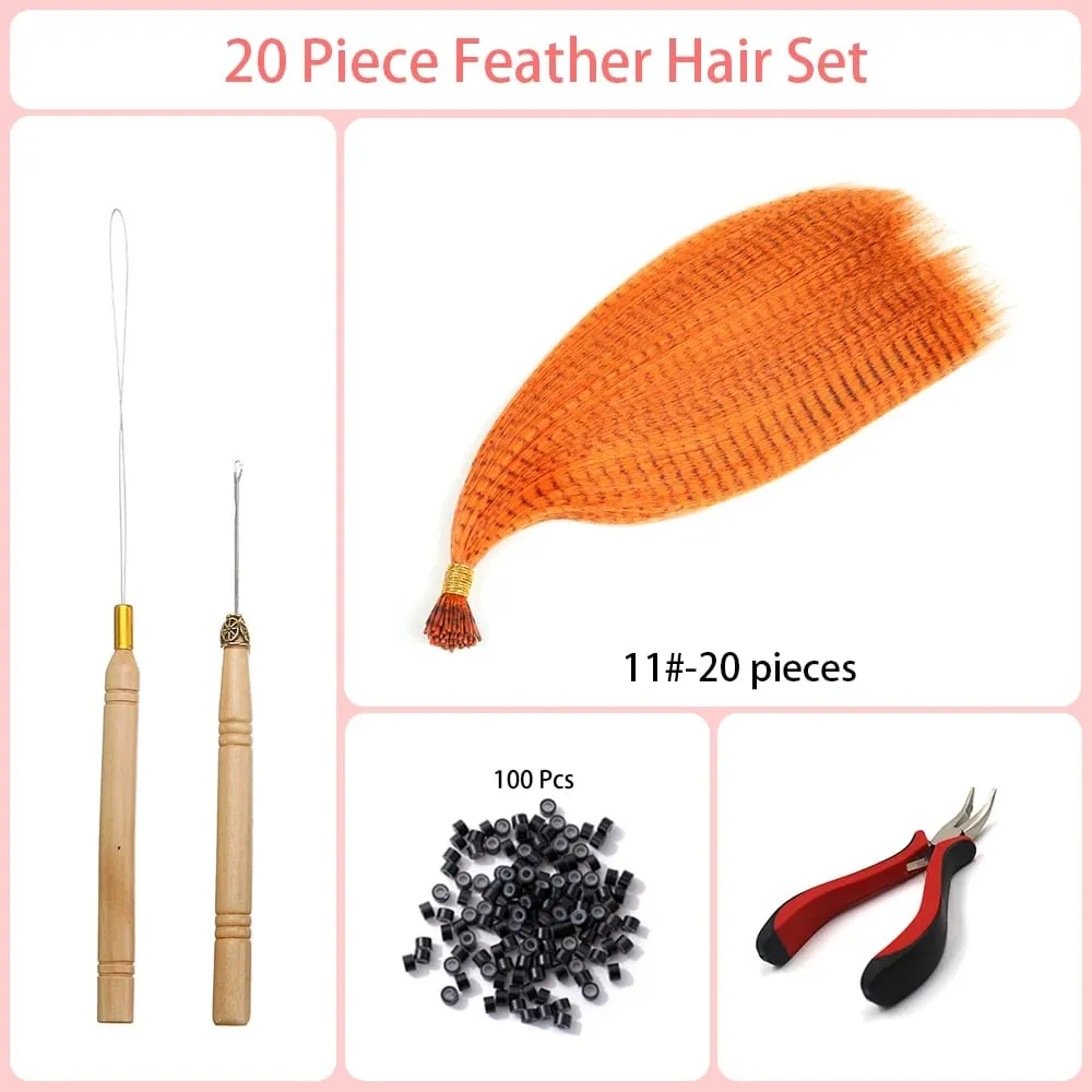 Synthetic Colored I-Tip Faux Feather Hair Extensions 16" 20 Strands/Pack Women's Heat Resistant Fiber Toolset Wig Accessories — image 18