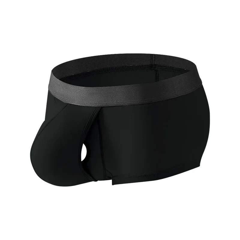 Boxer da uomo in fibra di bambù Custodia per mosche anteriore aperta Traspirante Rigonfiamento Biancheria intima Separata Custodia per bauli Doppia custodia Mutande
