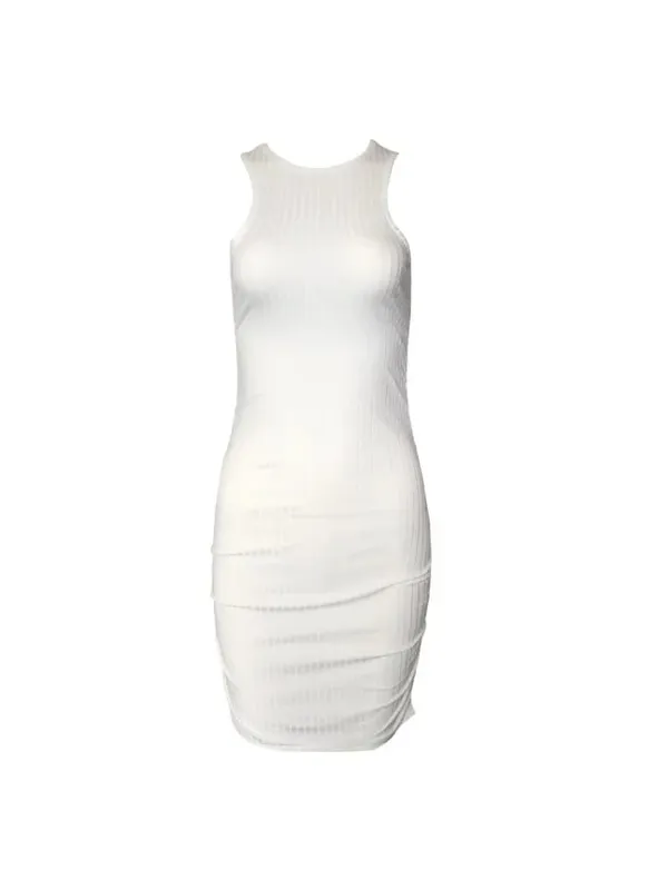 Sexy pruhy Nitě Pletení Slim Bodycon Šaty Dámské Jednobarevné Skinny Mini šaty bez rukávů Elegantní Club Party Vestidos — image 6
