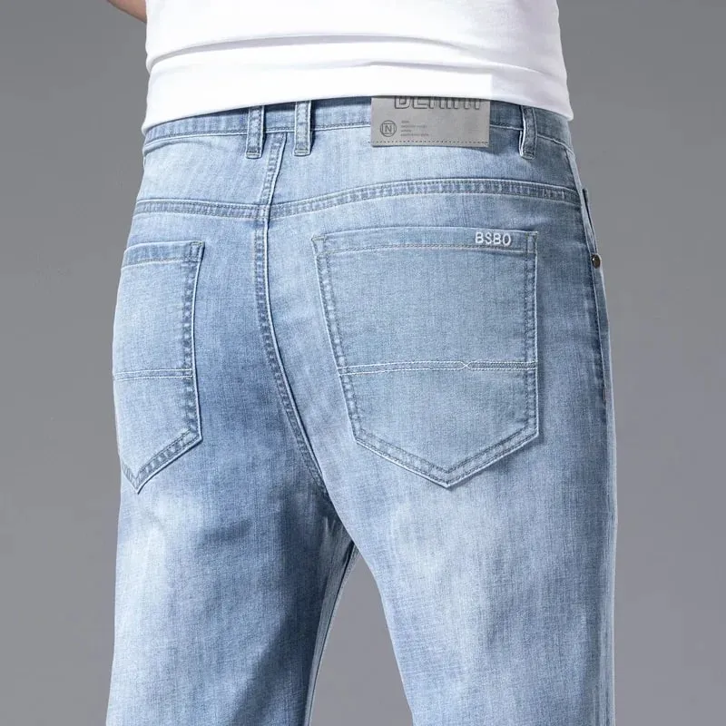 2024 Men's New Autumn Straight Casual Jeans Light Blue Classic Breathable Comfortable No Ironing Stretch Denim Trousers Male — image 2