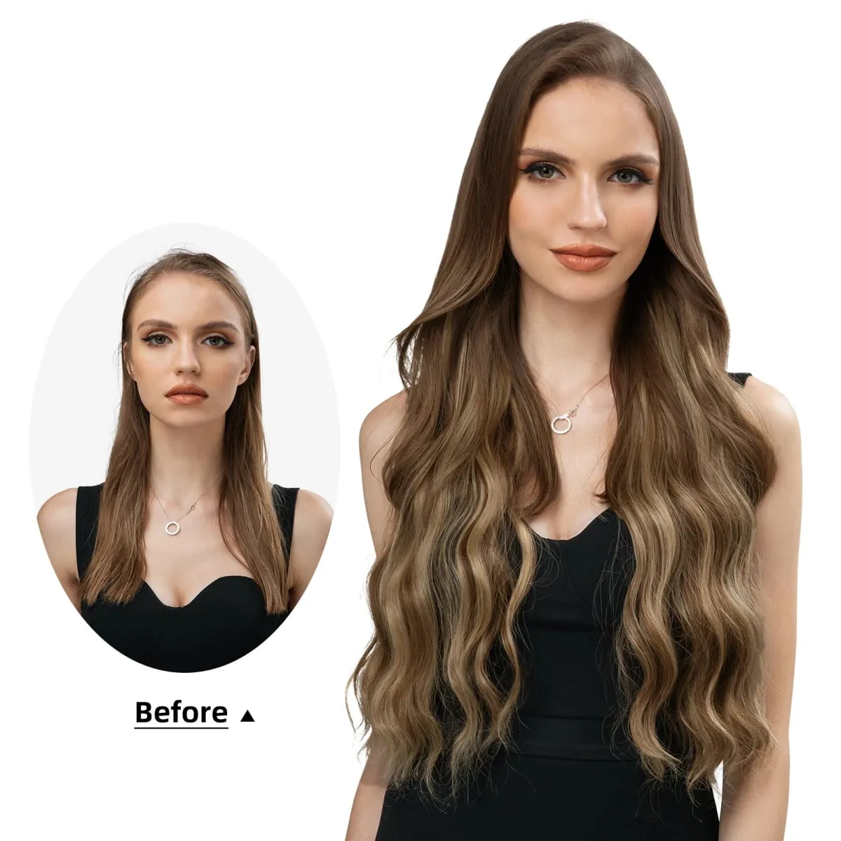 Synthetic Wave Invisible Wire Clip in Hair Extensions Fish Line With Clips Hairpiece Ombre Fake Hair Piece For Woman — image 6