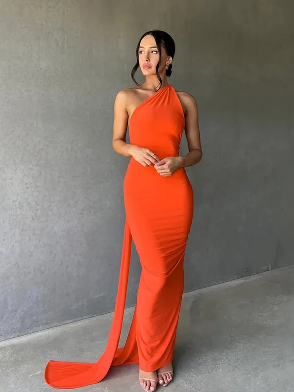 Hugcitar One Shoulder Backless Adjustable Scarf Loop Ruched Sexy Maxi Dress Women Elegant Y2K Streetwear Festival Outfit — image 20