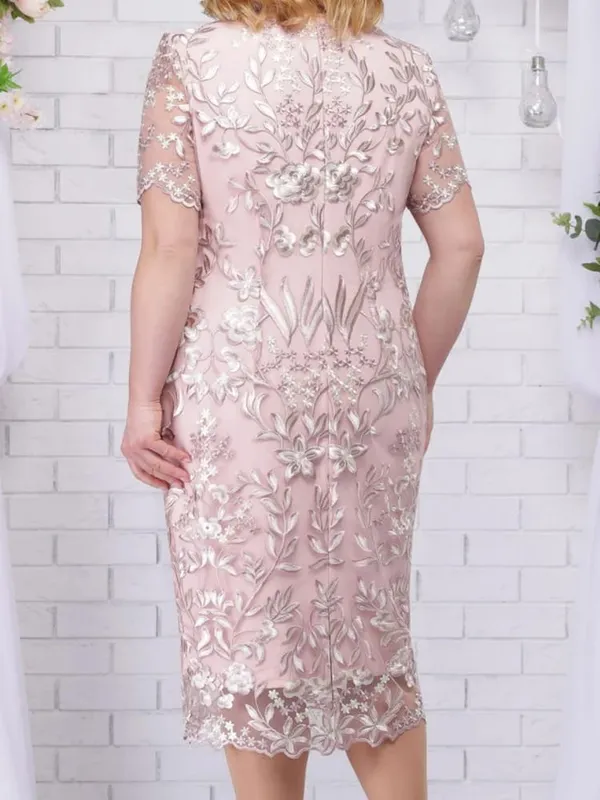4xl 5xl Plus Size Zomerjurken voor Bruiloftsgast vrouwen Korte Mouw Kant Bloemen Elegante Bodycon Formele Feestjurken — image 3