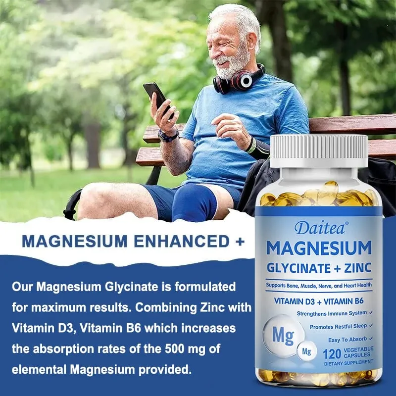 Magnesium Glycinate 500mg Capsules High Absorption with Zinc Vitamin D3 B6 Supports Bone Muscle Nerve and Heart Health — image 3