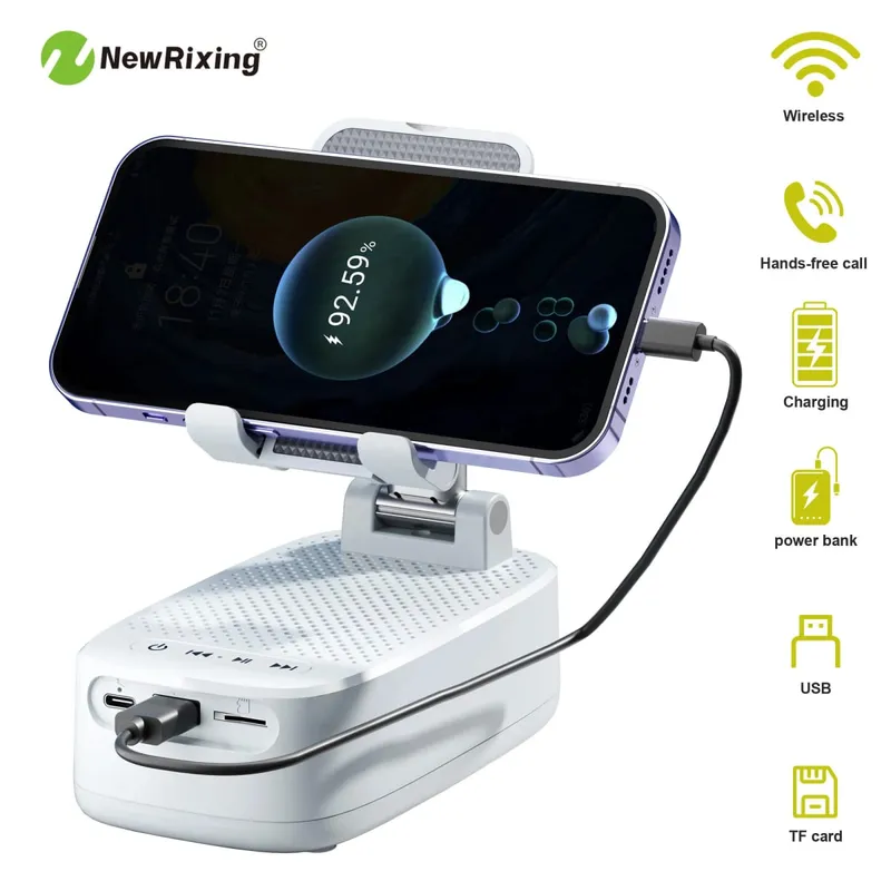 Kablosuz Telefon Tutucu Taşınabilir Hoparlör Hoparlör Telefon Tutucu Acil Güç Bankası 1800 mAh Pil USB Şarj Eller Serbest — image 7