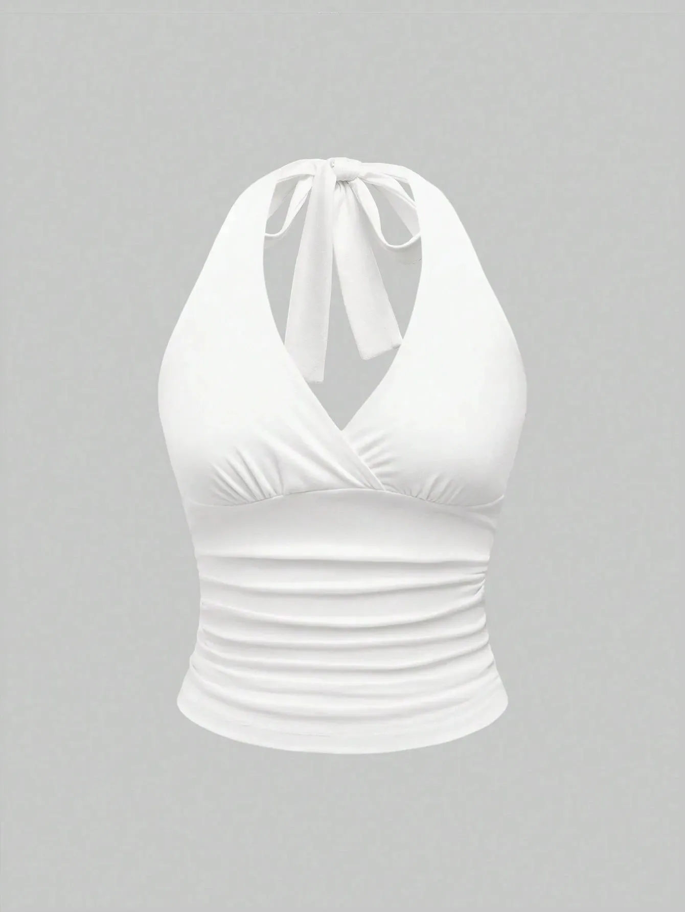 Solid V-neck Backless Halter Crop Top for Women Summer Sexy Y2K Sleeveless Ruched Top Streetwear — image 11