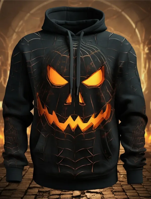Halloween Men's Graphic Hoodie Pumpkin Prints Classic Casual 3D Pullover Holiday Fashion Hoodies Thin Style Long Sleeve Hooded — image 25