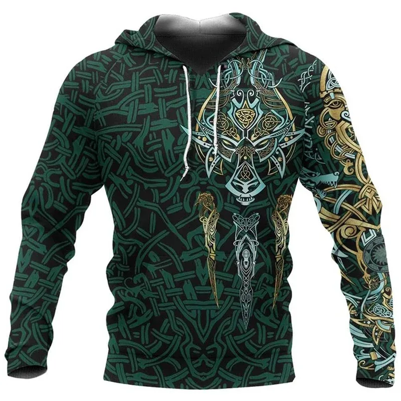 2024 Mens Hoodies Eagle Tattoo Pattern Vikings 3D Printed Fashion Casual Harajuku Hip Hop Autumn And Winter Oversized Sudaderas — image 32